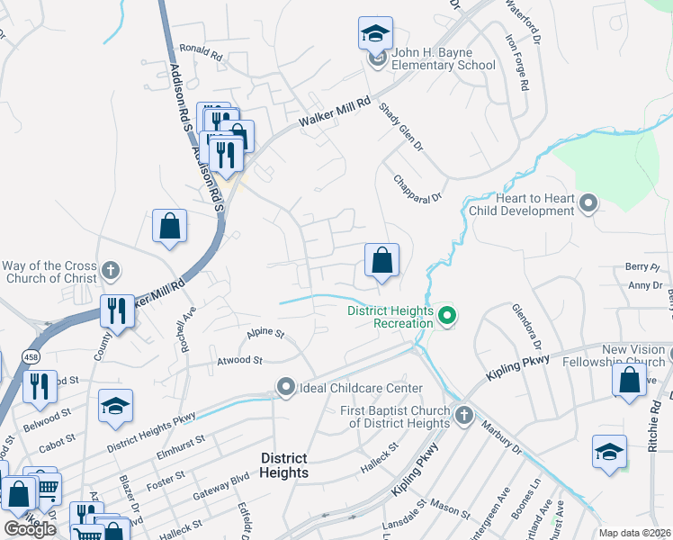 map of restaurants, bars, coffee shops, grocery stores, and more near 7007 Flag Harbor Drive in District Heights