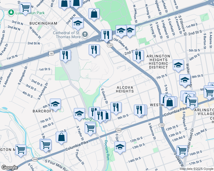 map of restaurants, bars, coffee shops, grocery stores, and more near 3917 6th Street South in Arlington