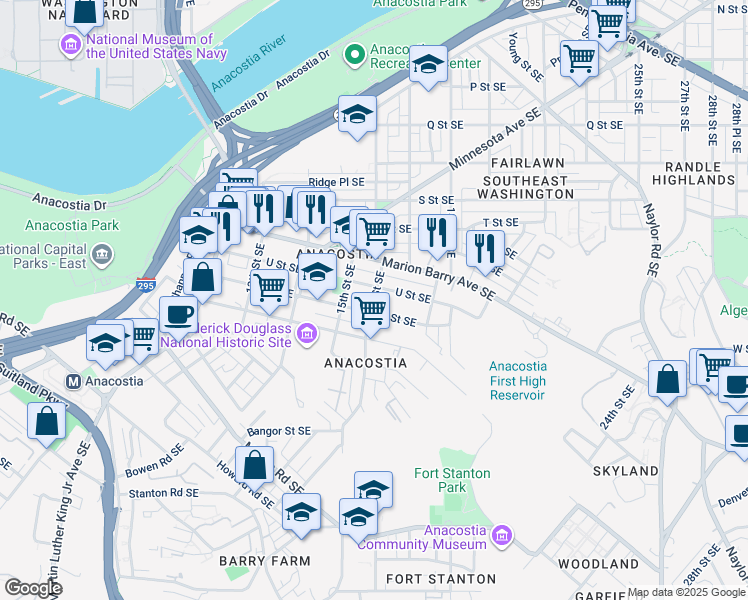 map of restaurants, bars, coffee shops, grocery stores, and more near 101 Independence Avenue Southeast in Washington