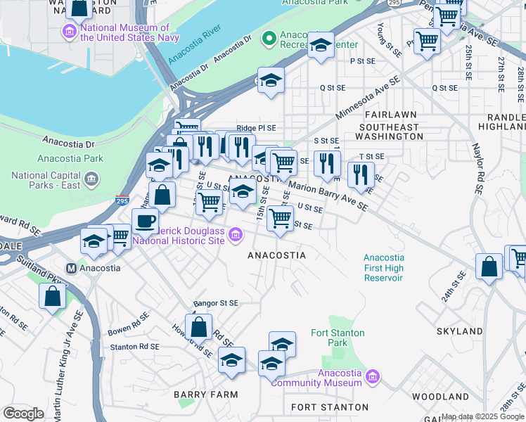 map of restaurants, bars, coffee shops, grocery stores, and more near 101 Independence Avenue Southeast in Washington