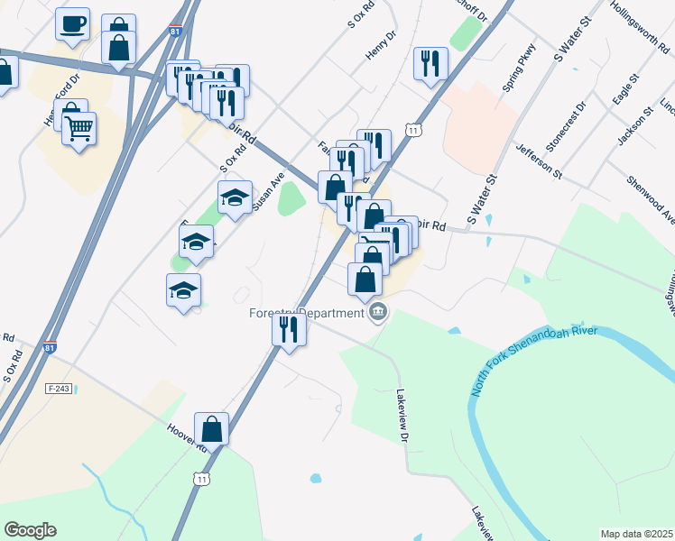 map of restaurants, bars, coffee shops, grocery stores, and more near 1045 South Main Street in Woodstock