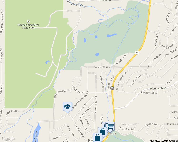 map of restaurants, bars, coffee shops, grocery stores, and more near 1593 Arrowhead Avenue in South Lake Tahoe