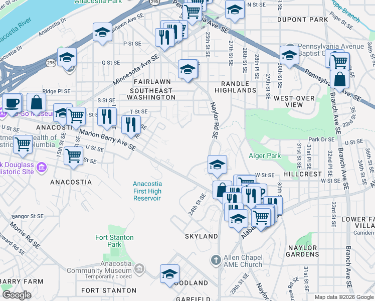 map of restaurants, bars, coffee shops, grocery stores, and more near 101 Independence Avenue Southeast in Washington