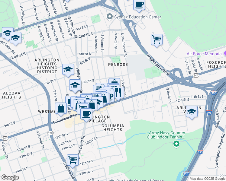 map of restaurants, bars, coffee shops, grocery stores, and more near 2317 9th Street South in Arlington