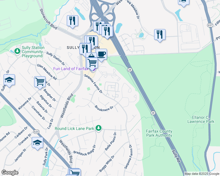 map of restaurants, bars, coffee shops, grocery stores, and more near 5111 Castle Harbor Way in Centreville