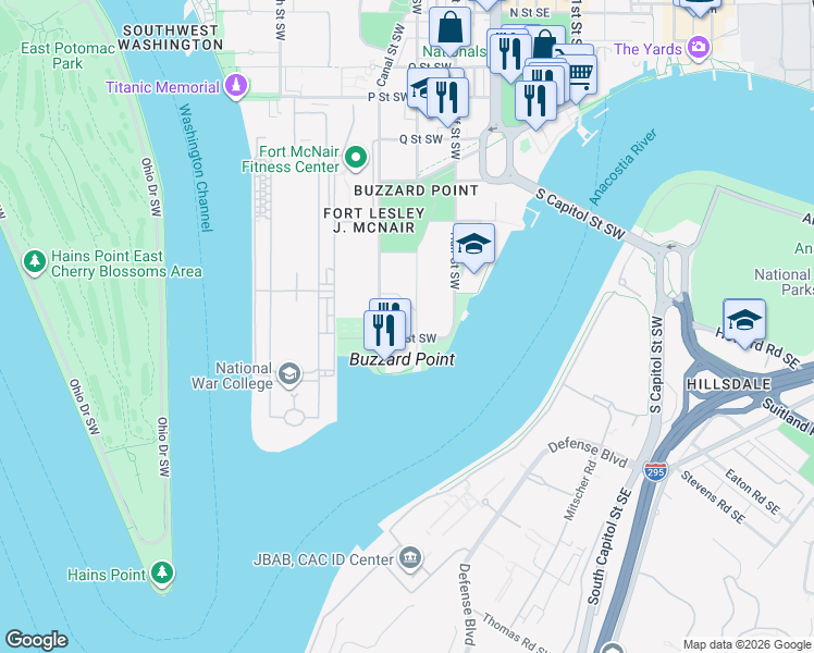 map of restaurants, bars, coffee shops, grocery stores, and more near 101 Independence Avenue Southeast in Washington
