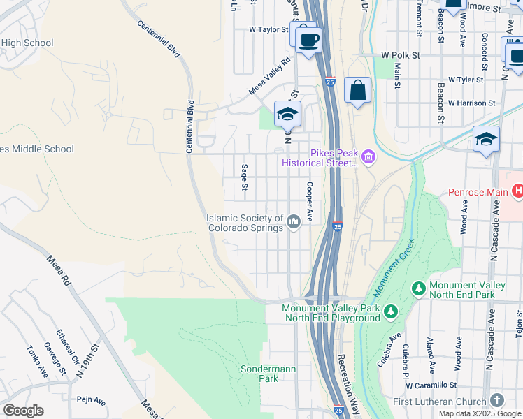 map of restaurants, bars, coffee shops, grocery stores, and more near 2220 North 7th Street in Colorado Springs
