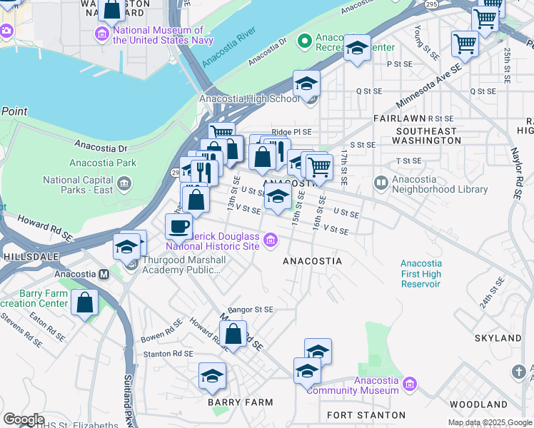 map of restaurants, bars, coffee shops, grocery stores, and more near 101 Independence Avenue Southeast in Washington