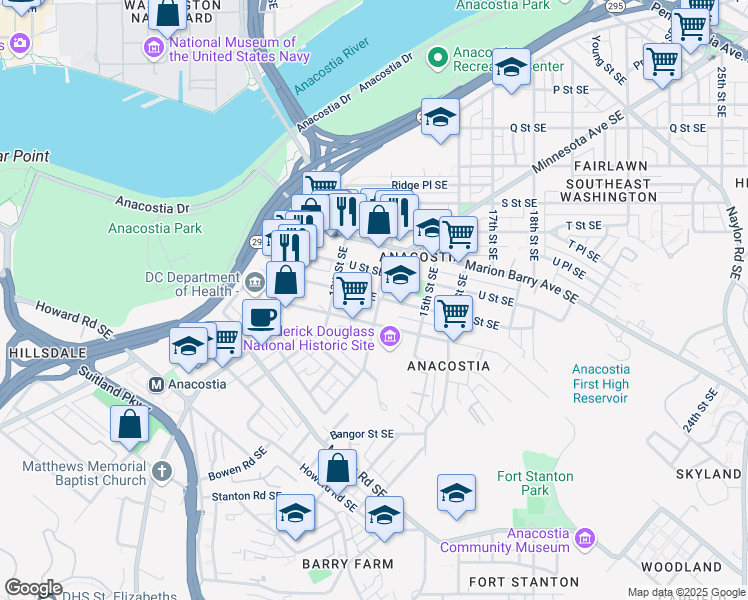 map of restaurants, bars, coffee shops, grocery stores, and more near 101 Independence Avenue Southeast in Washington