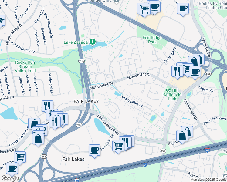 map of restaurants, bars, coffee shops, grocery stores, and more near 4351 Wilson Valley Drive in Fairfax