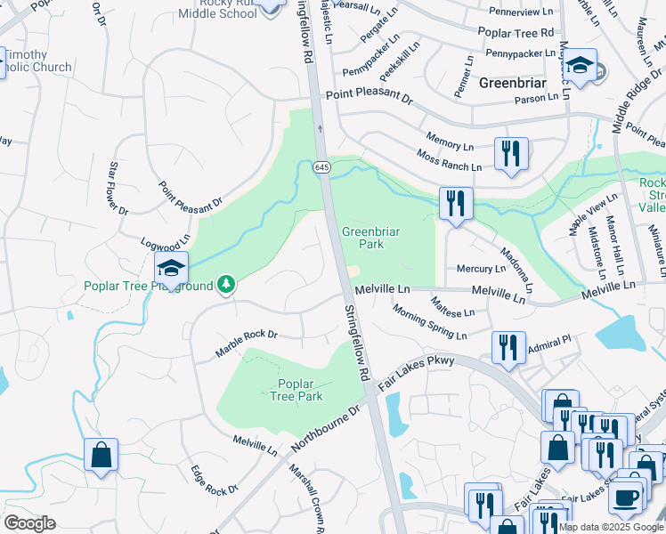 map of restaurants, bars, coffee shops, grocery stores, and more near 4615 Sand Rock Lane in Chantilly
