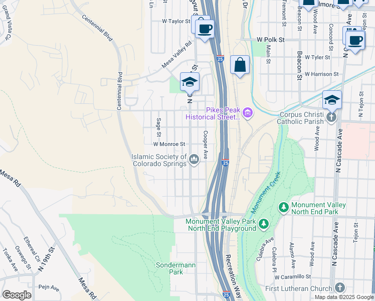map of restaurants, bars, coffee shops, grocery stores, and more near 2216 North Chestnut Street in Colorado Springs
