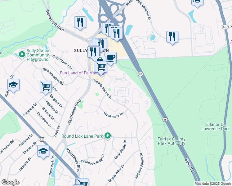 map of restaurants, bars, coffee shops, grocery stores, and more near 5126 Castle Harbor Way in Centreville