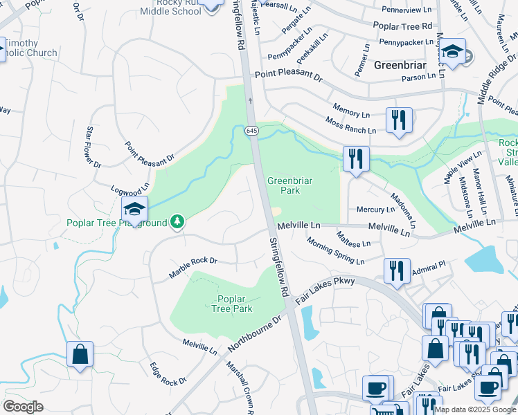 map of restaurants, bars, coffee shops, grocery stores, and more near 4615 Sand Rock Lane in Chantilly