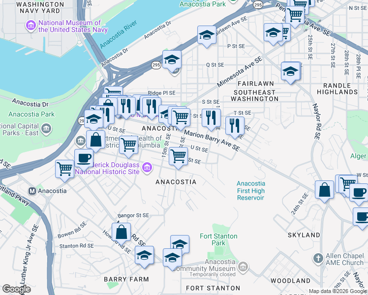map of restaurants, bars, coffee shops, grocery stores, and more near 101 Independence Avenue Southeast in Washington