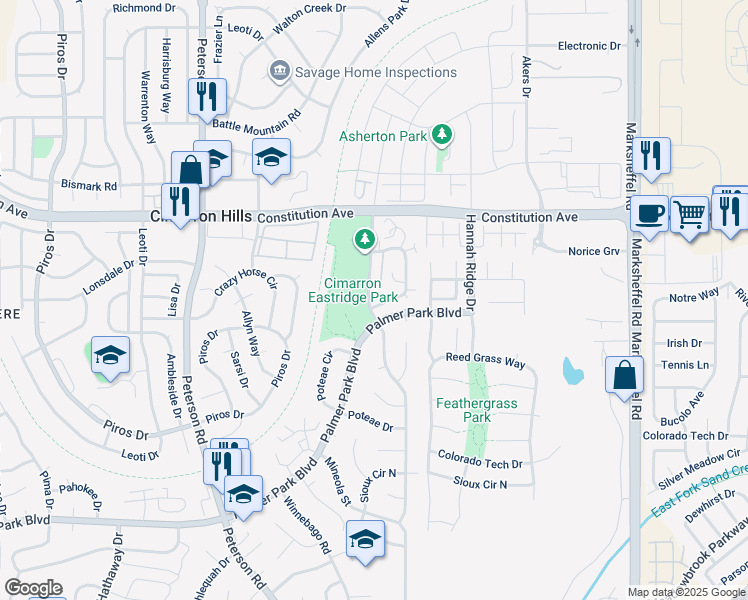 map of restaurants, bars, coffee shops, grocery stores, and more near 2327 Shawnee Drive in Colorado Springs