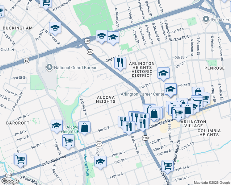 map of restaurants, bars, coffee shops, grocery stores, and more near 101 Independence Avenue Southeast in Washington
