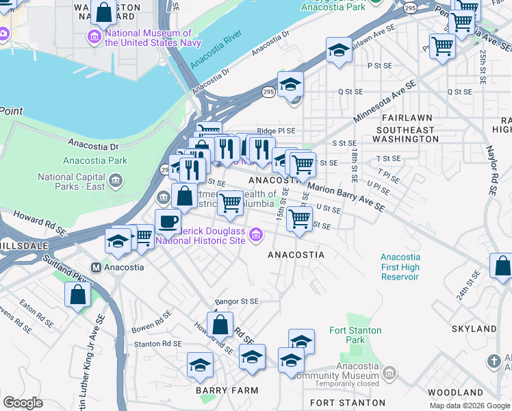 map of restaurants, bars, coffee shops, grocery stores, and more near 101 Independence Avenue Southeast in Washington