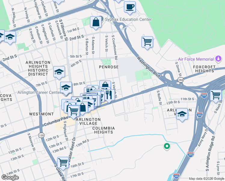 map of restaurants, bars, coffee shops, grocery stores, and more near 101 Independence Avenue Southeast in Washington