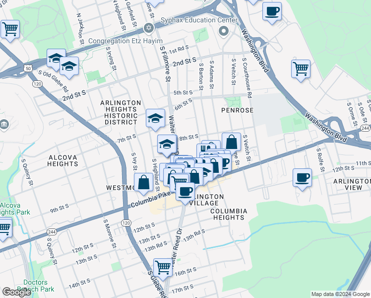 map of restaurants, bars, coffee shops, grocery stores, and more near 101 Independence Avenue Southeast in Washington
