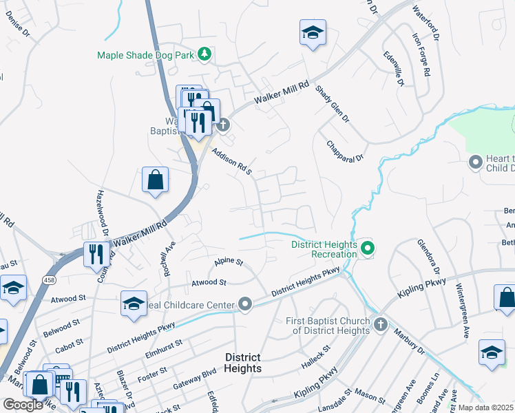 map of restaurants, bars, coffee shops, grocery stores, and more near 1929 Addison Road South in District Heights