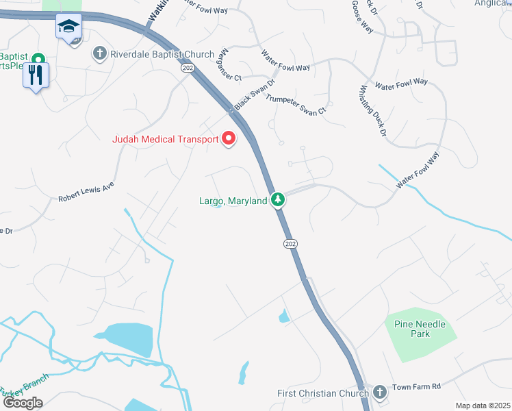 map of restaurants, bars, coffee shops, grocery stores, and more near 1725 Cinnamon Teal Way in Upper Marlboro