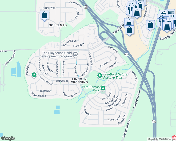map of restaurants, bars, coffee shops, grocery stores, and more near 1595 Montrose Lane in Lincoln