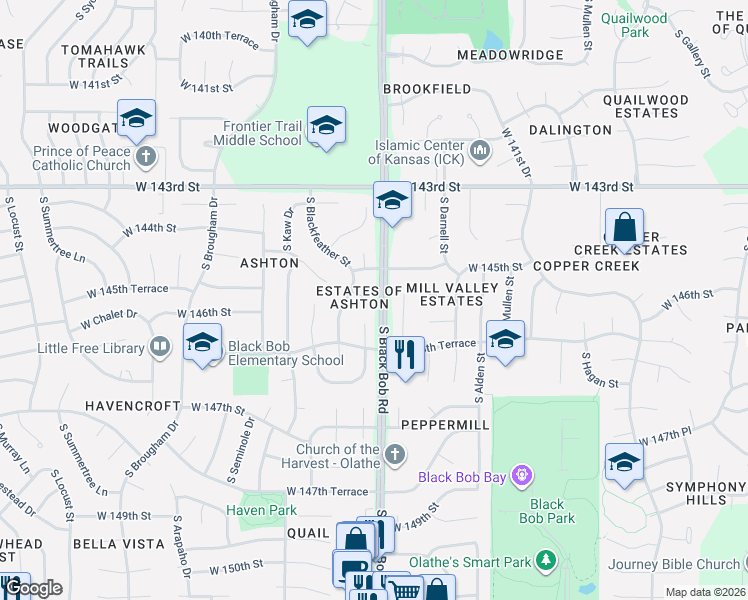 map of restaurants, bars, coffee shops, grocery stores, and more near 14562 Constance Street in Olathe