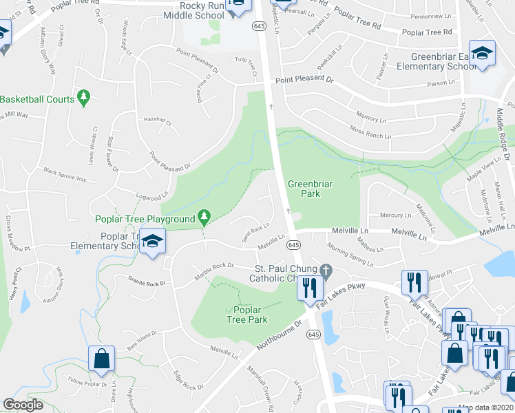 map of restaurants, bars, coffee shops, grocery stores, and more near 13405 Crystal Rock Court in Chantilly