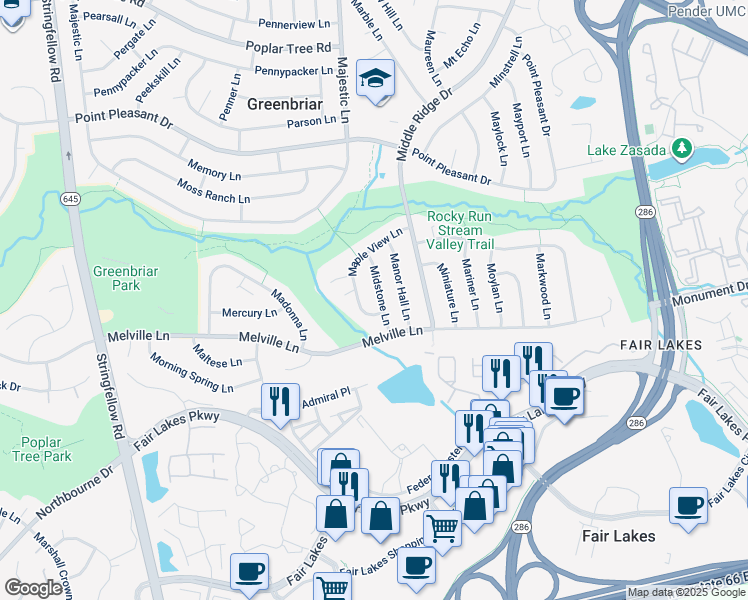 map of restaurants, bars, coffee shops, grocery stores, and more near 4414 Midstone Lane in Fairfax