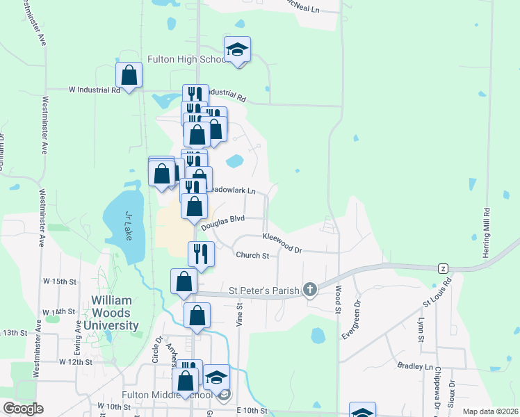 map of restaurants, bars, coffee shops, grocery stores, and more near 1801-1899 North School Boulevard in Fulton