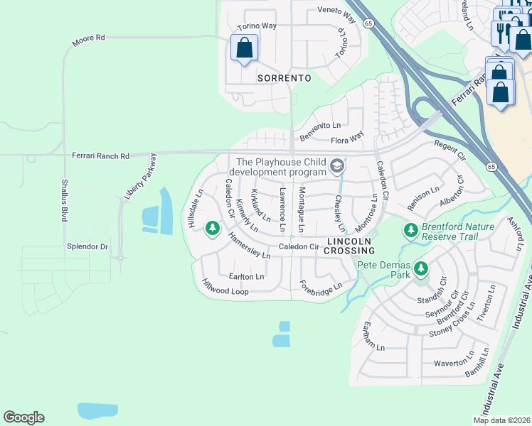 map of restaurants, bars, coffee shops, grocery stores, and more near 1085 Kirkland Lane in Lincoln