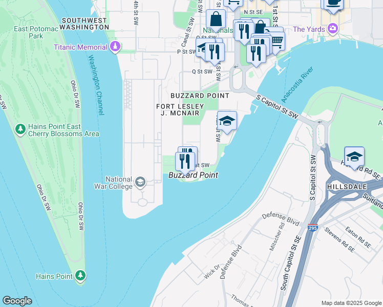 map of restaurants, bars, coffee shops, grocery stores, and more near 101 Independence Avenue Southeast in Washington