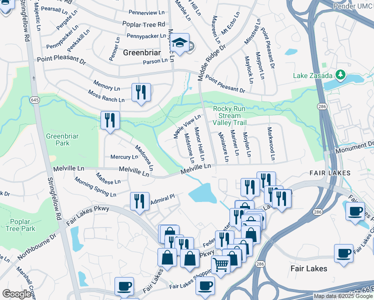 map of restaurants, bars, coffee shops, grocery stores, and more near 4414 Midstone Lane in Fairfax