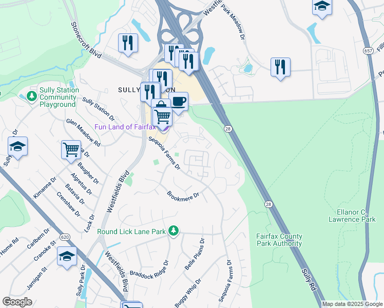 map of restaurants, bars, coffee shops, grocery stores, and more near 5112 Castle Harbor Way in Centreville