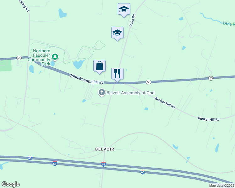 map of restaurants, bars, coffee shops, grocery stores, and more near 4177 Belvoir Road in Marshall