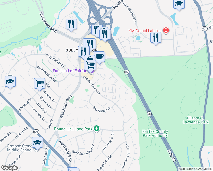 map of restaurants, bars, coffee shops, grocery stores, and more near 5112 Castle Harbor Way in Centreville