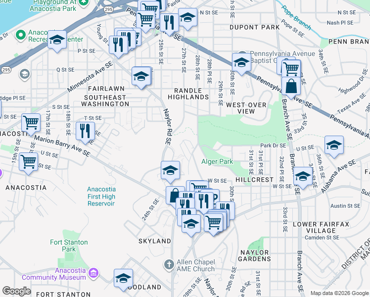 map of restaurants, bars, coffee shops, grocery stores, and more near 101 Independence Avenue Southeast in Washington