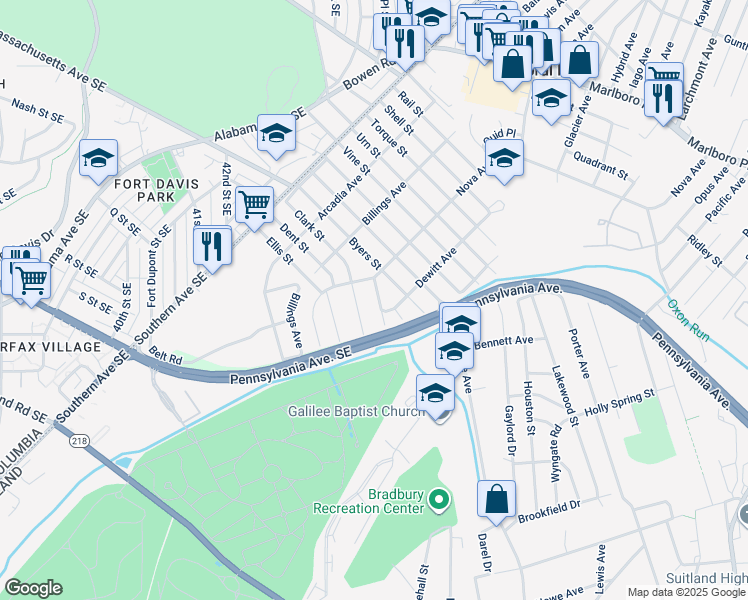 map of restaurants, bars, coffee shops, grocery stores, and more near 1809 Clark Place in Capitol Heights
