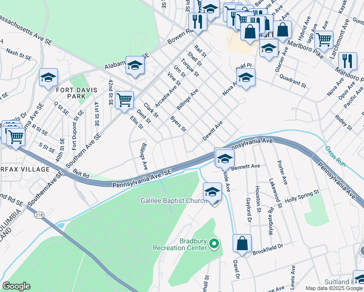 map of restaurants, bars, coffee shops, grocery stores, and more near 1809 Clark Place in Capitol Heights