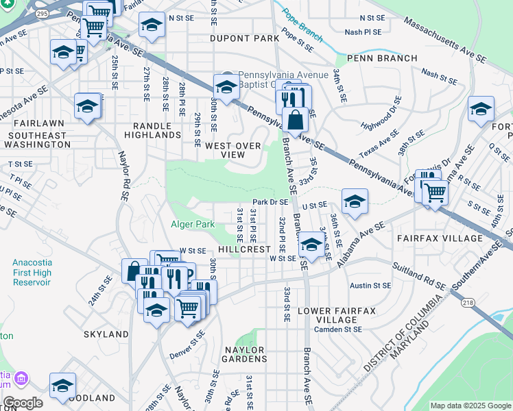 map of restaurants, bars, coffee shops, grocery stores, and more near 2014 31st Place Southeast in Washington