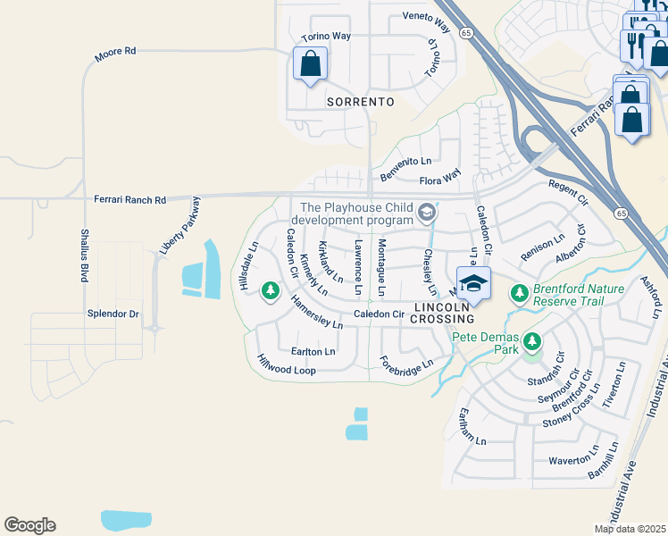 map of restaurants, bars, coffee shops, grocery stores, and more near 1079 Kirkland Lane in Lincoln