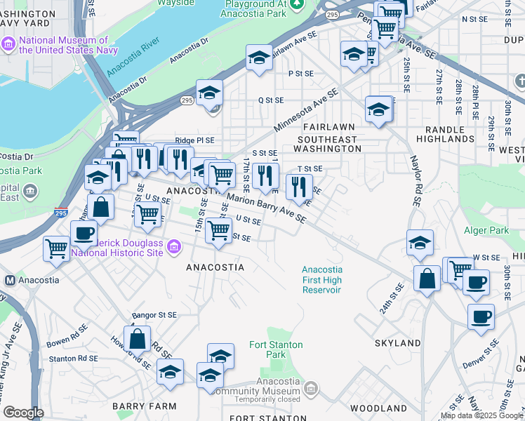 map of restaurants, bars, coffee shops, grocery stores, and more near 101 Independence Avenue Southeast in Washington