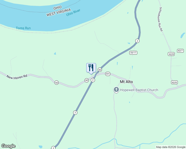 map of restaurants, bars, coffee shops, grocery stores, and more near 1252 Point Pleasant Road in Mount Alto