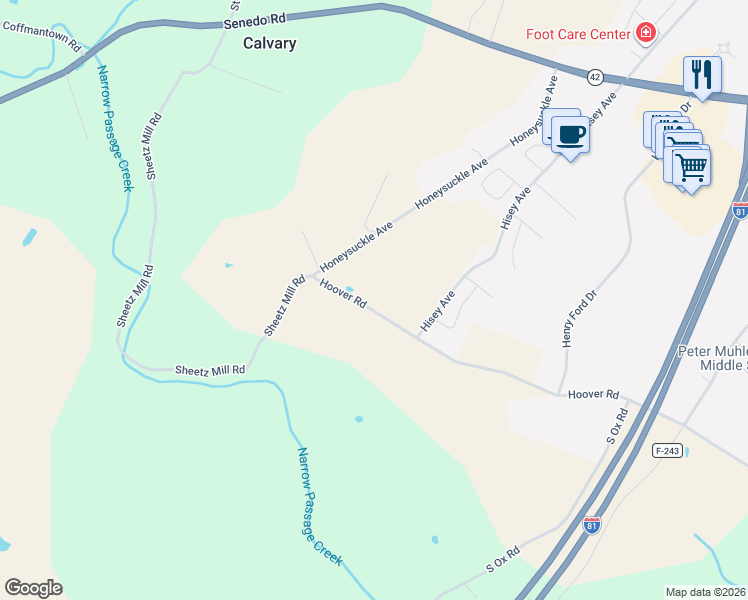 map of restaurants, bars, coffee shops, grocery stores, and more near 221 Hoover Road in Woodstock
