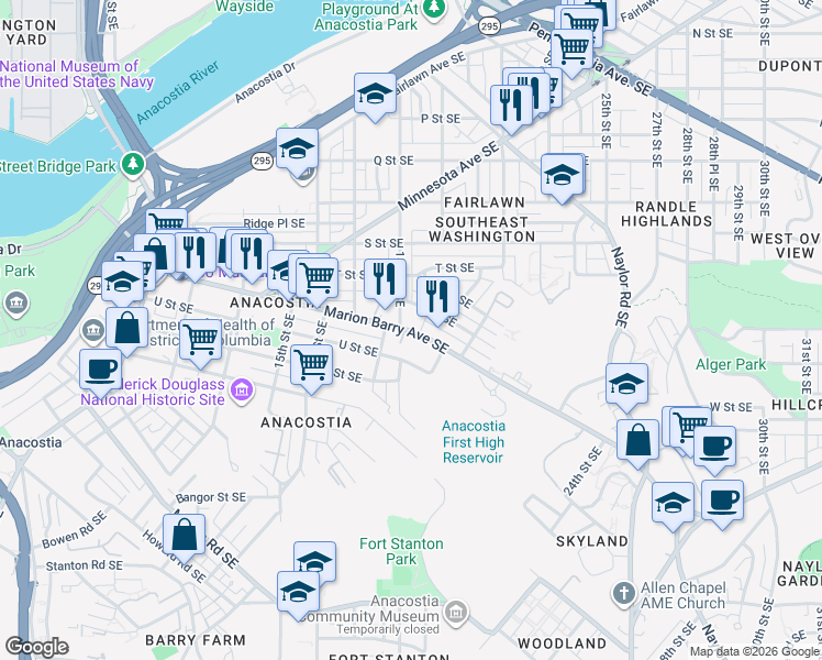 map of restaurants, bars, coffee shops, grocery stores, and more near 101 Independence Avenue Southeast in Washington