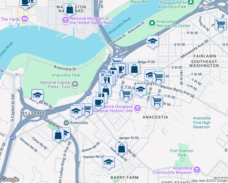 map of restaurants, bars, coffee shops, grocery stores, and more near 101 Independence Avenue Southeast in Washington