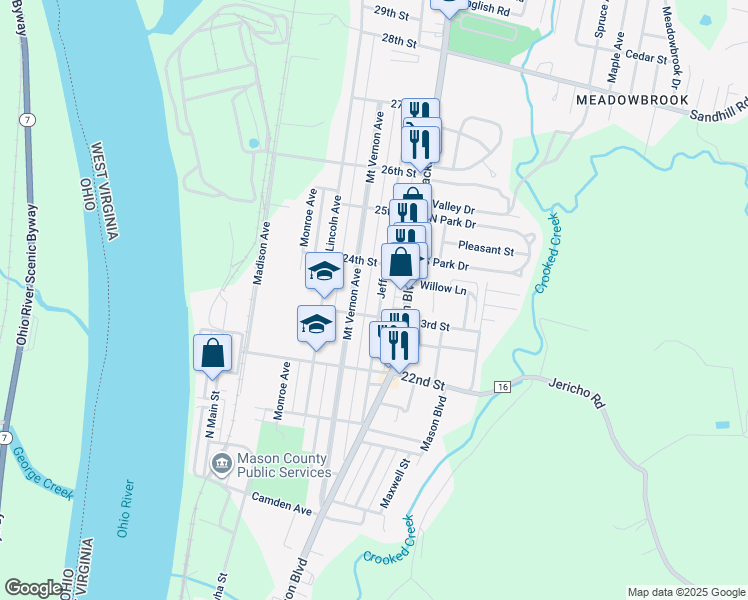 map of restaurants, bars, coffee shops, grocery stores, and more near 2229 23rd St in Point Pleasant