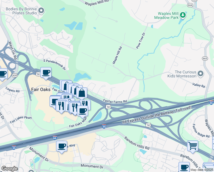 map of restaurants, bars, coffee shops, grocery stores, and more near 3915 Kathryn Jean Court in Fairfax