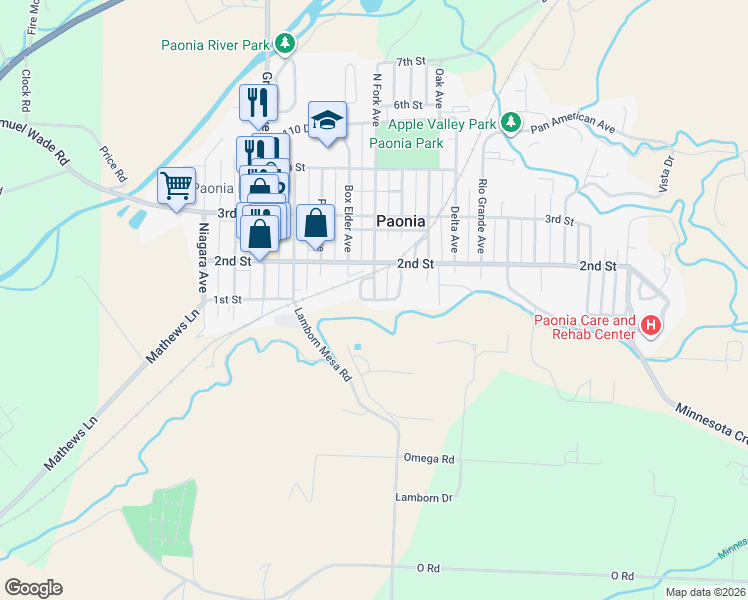 map of restaurants, bars, coffee shops, grocery stores, and more near 716 1st St in Paonia